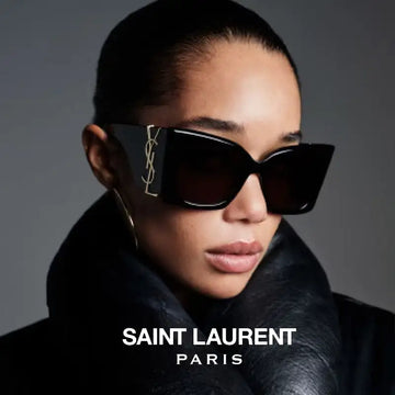 Black cat-eye sunglasses with gold-tone ysl logo detailing.