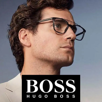 Black framed hugo boss eyeglasses with a sleek, modern design.