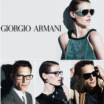Giorgio armani sunglasses with a sleek, modern design featuring dark lenses and metallic frames in shades of teal and black.