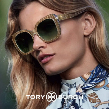Gold-toned, square-framed sunglasses with a sparkling embellished design and gradient green lenses.