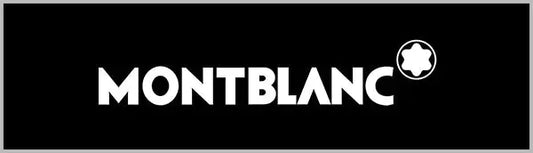 Montblanc logo with white lettering and star emblem on a black background.