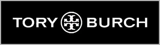 Tory burch logo in white on a black background.