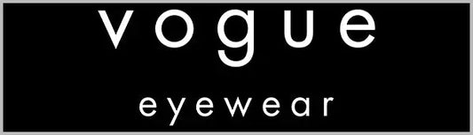 Vogue eyewear logo in white sans-serif font on a black background.