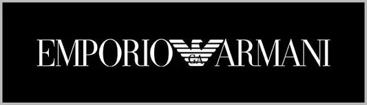 White emporio armani logo on a black background.