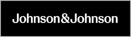 White ’johnson & johnson’ logo on a black background.