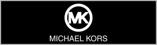 White michael kors logo on a black background.