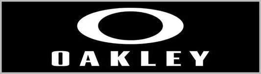 White oakley logo on a black background.