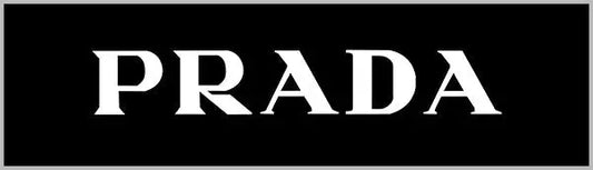 White prada logo on a black background.